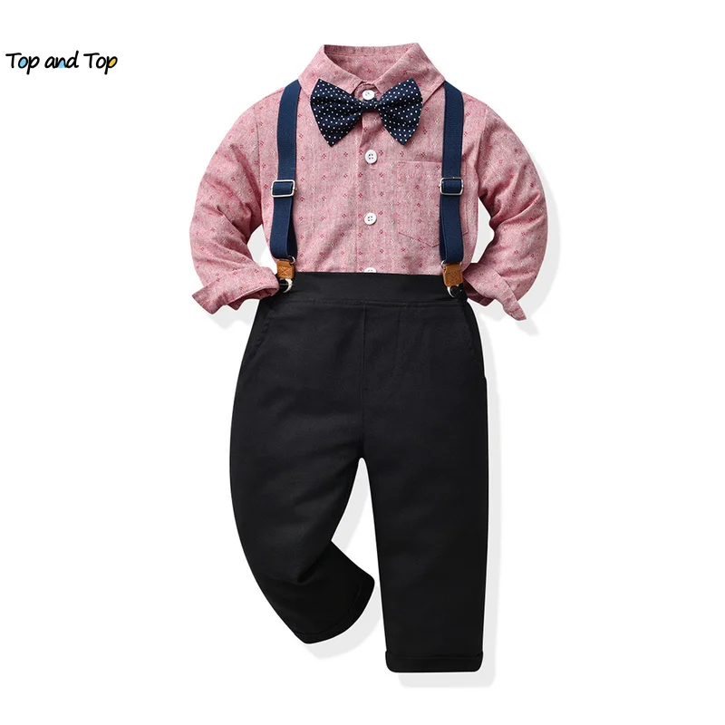 

top and top Infant Toddler Baby Boys Gentleman Clothing Sets Newborn Boy Long Sleeve Casual Shirts Tops+Suspenders Pants Outfits