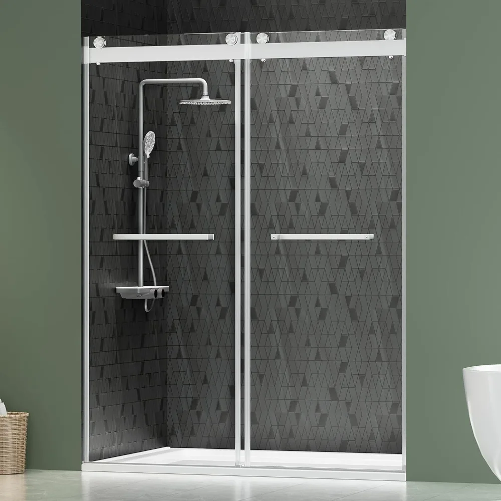 Shower Door, 56“ -60 ‘x 75’, Double Sliding, 5/16” (8mm) Clear Tempered Glass, Noiseless, with Square Track, Sliding Shower Door