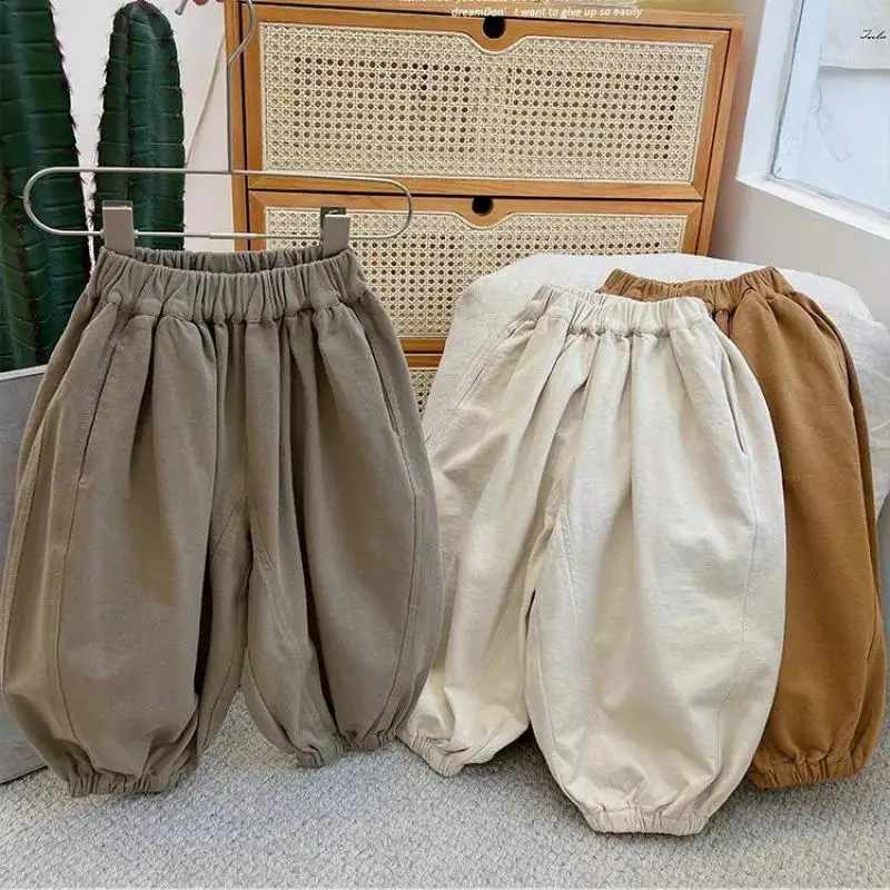 2025 Spring New Children Loose Trousers Cotton Versatile Boys Soft Lantern Pants Baby Boy Solid Casual Pants Kids Clothes