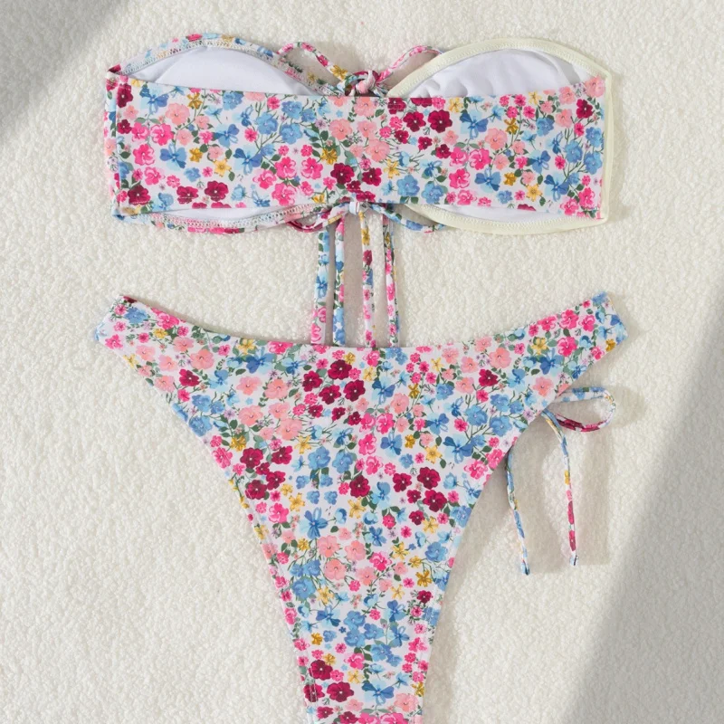 New hot-selling strapless two-piece swimsuit with printed bikini for women, sexy style