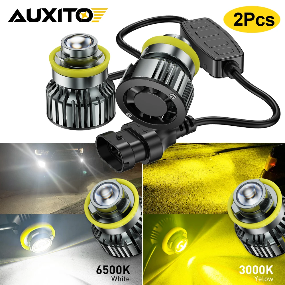 

AUXITO 2Pcs Car LED Fog Light Bulb H11 H8 H9 LED Car Driving Lamp CANBUS With Fan Turbo Fog Lamp Laser Lens White Yellow Lights