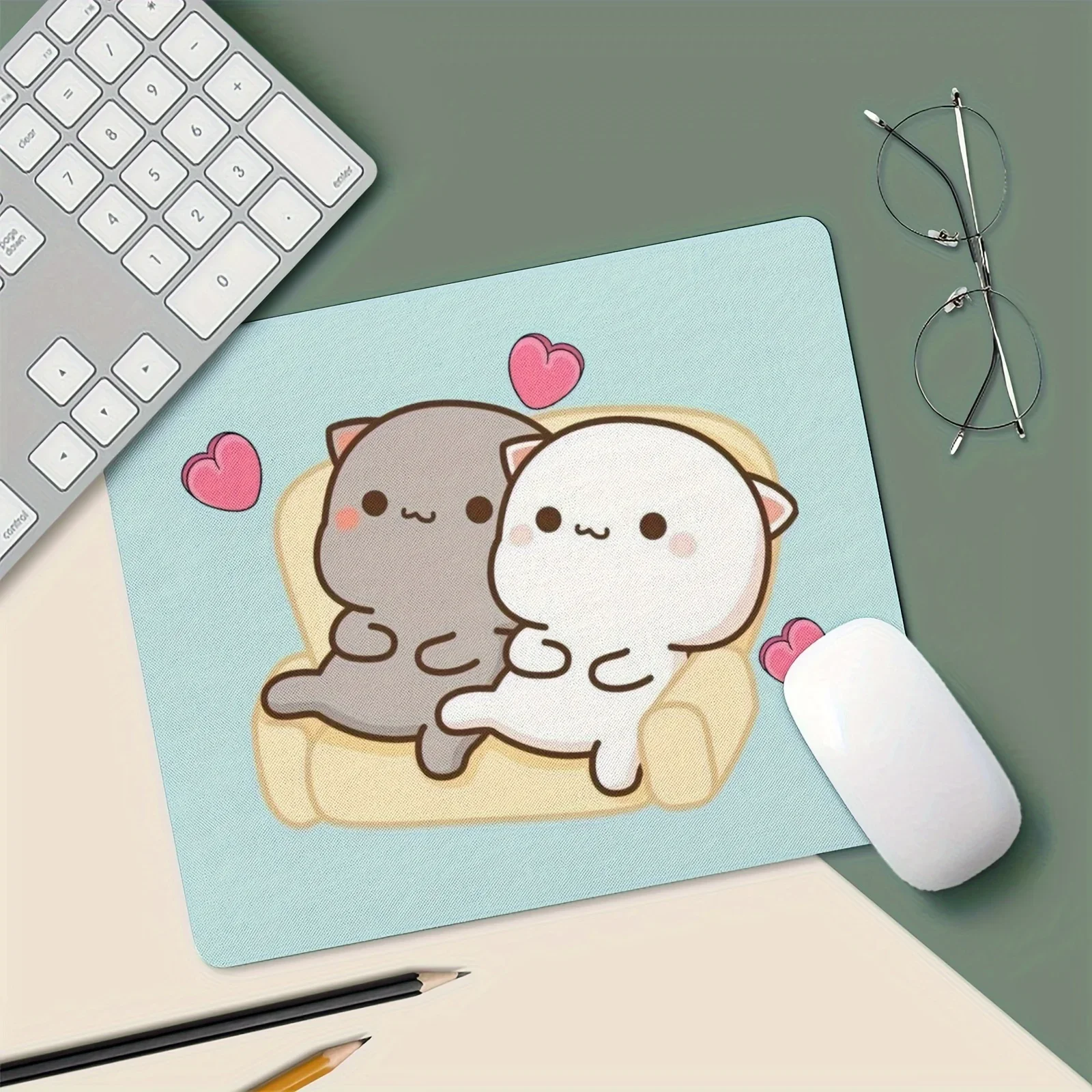 Cute Cat Peach Mouse Pad Non-Slip Rubber Pink and White Mousepad Desk Accessory Thick 3mm Office  Gamer Accessories Desk Pad