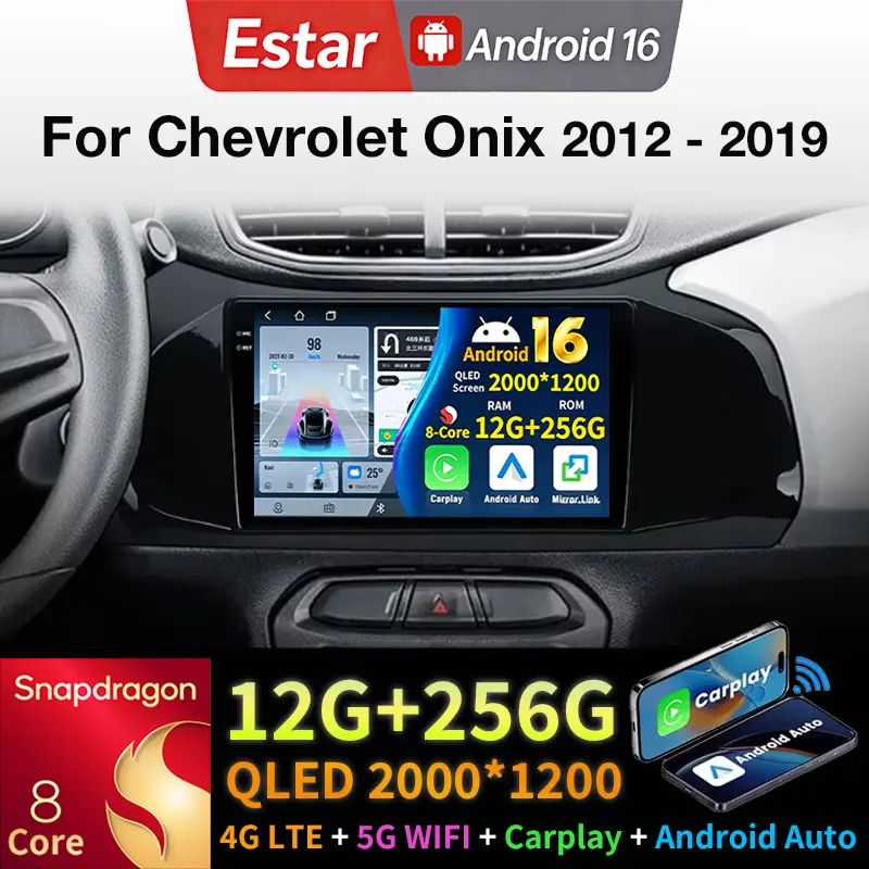 Radio para Auto con Android 16 para Chevrolet Onix 2012-2019, Reproductor Multimedia Estéreo, GPS, Carplay Inalámbrico, Bluetooth, Unidad Principal Estéreo