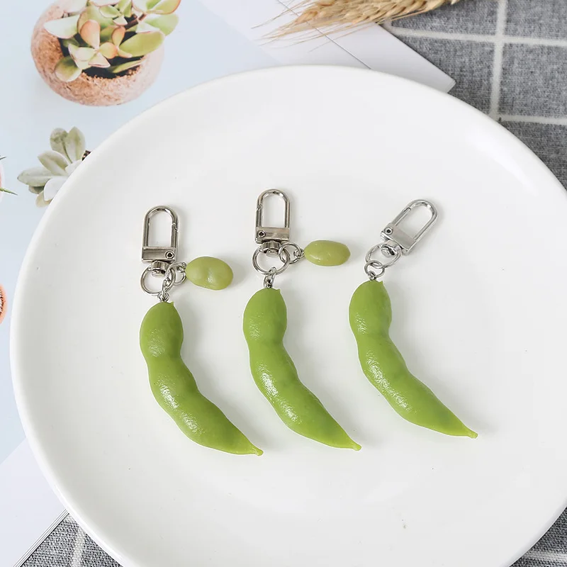 Nette Pea Bean Soja Edamame Lebensmittel Schlüsselbund Schlüsselbund Für Frauen Männer Geschenk Erklärung Kreative Spaß Auto Airpods Box Tasche Charme schmuckstück