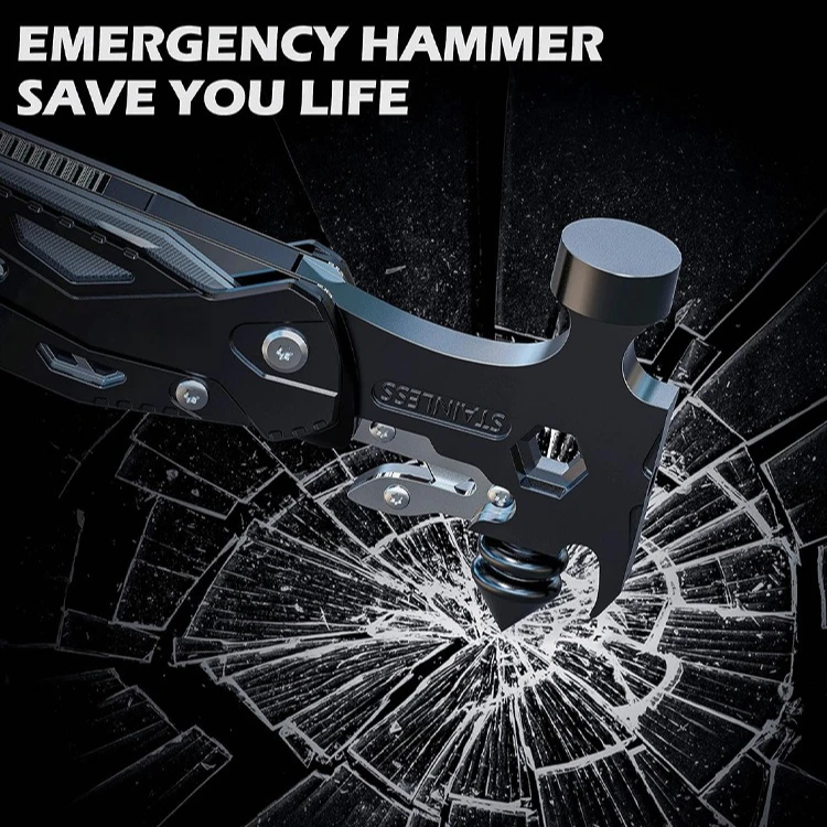 Multifunctional Survival Tool Folding Pliers with Window Breaker Hammer for Car Emergency Outdoor Camping Portable