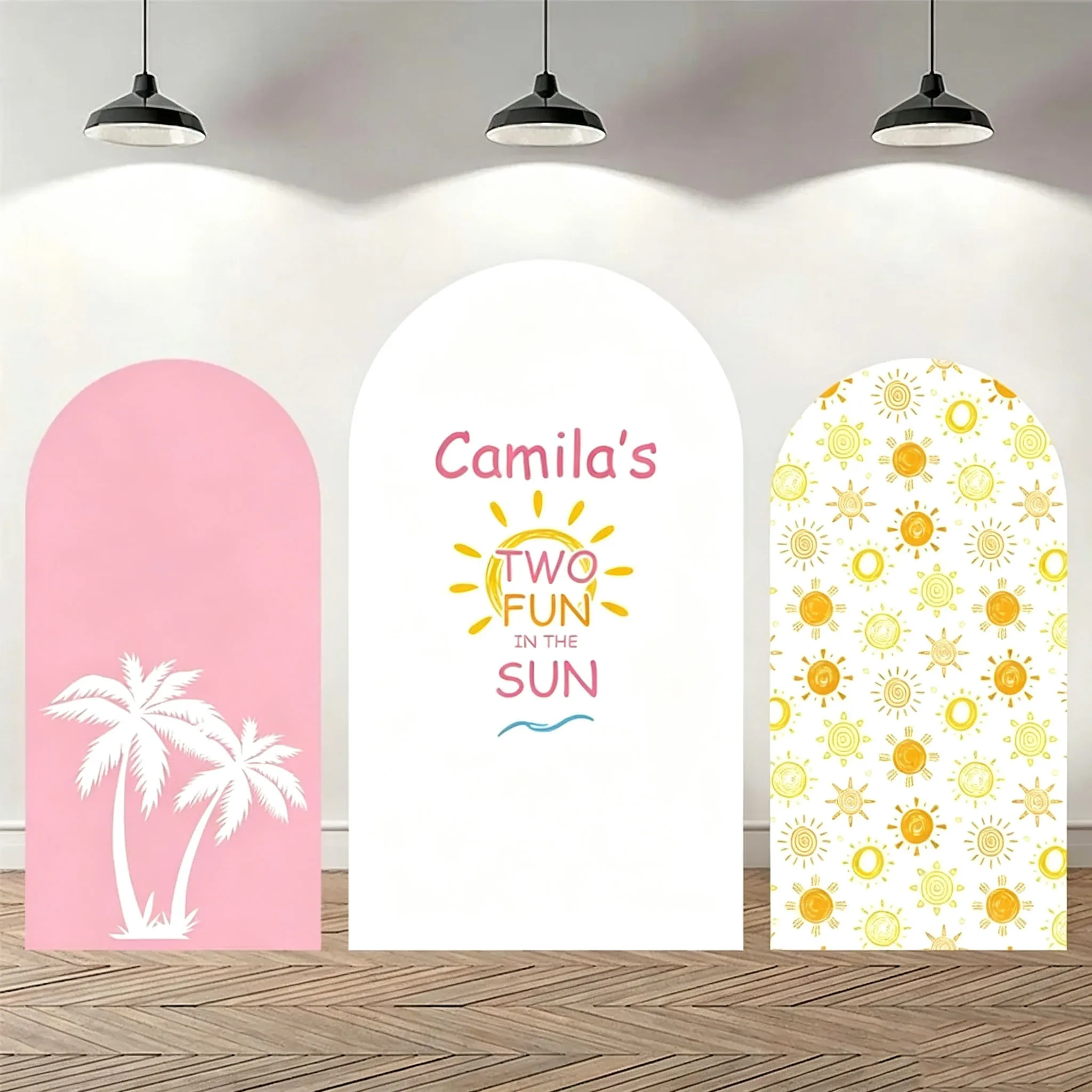 Custom Double-Sided Two Fun in the Sun Baby Shower Arch Backdrop Cover Beach Kids Birthday Party Photobooth Background