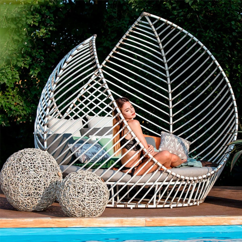 

Rattan sofa round large bed leisure outdoor garden courtyard resort simple rain