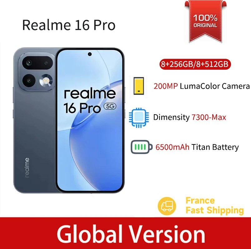 realme 16 Pro Versión Global, Teléfono Inteligente con Frecuencia de Actualización de 144Hz, Cámara Ultra Gran Angular, Carga Rápida de 80W, Compatible con 5G 4