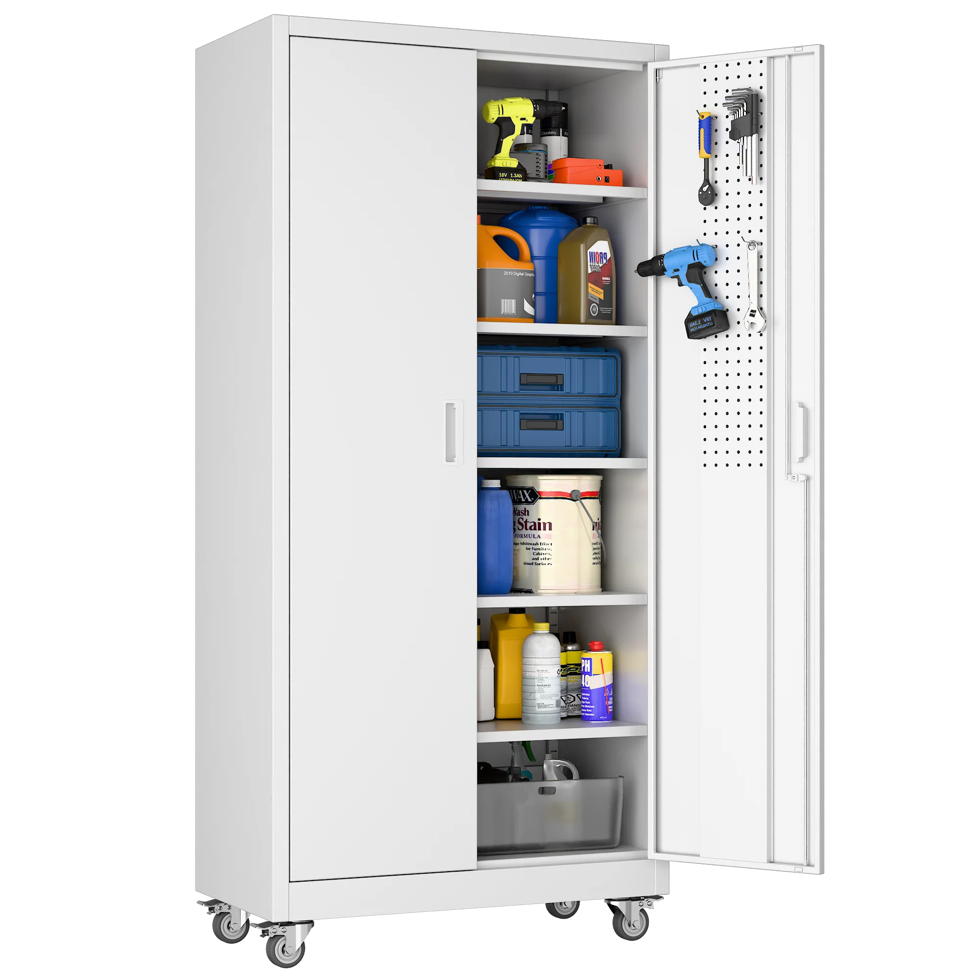 Aobabo Metal Garage Storage Cabinet, 73'' Steel Cabinets on Wheels for Office School Home Warehouse Utility Room Garage