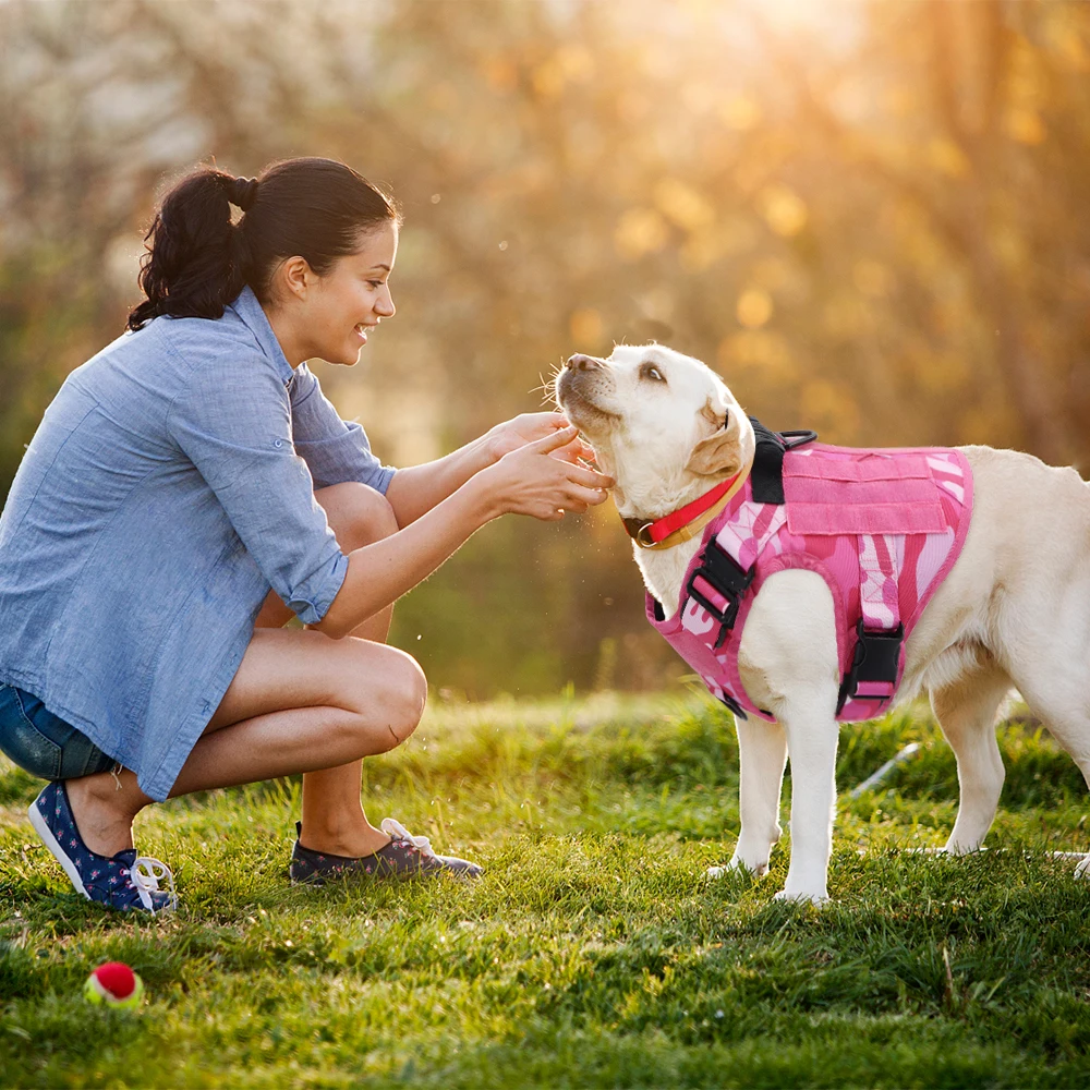 Pink Tactical Dog Harness with Handle Adjustable Military Service Pet Training Vest German Shepherd K9 Malinois For Large Dogs