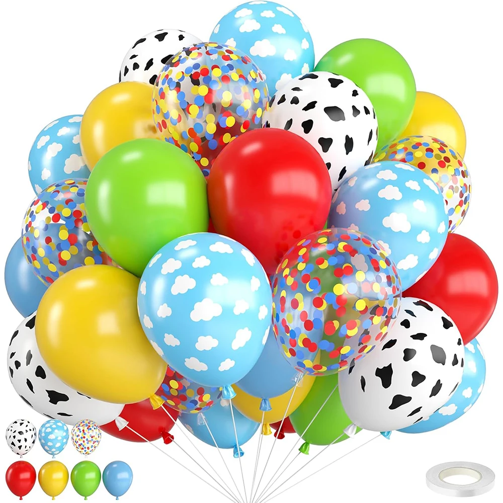 31 Stuks Ballonnen 12Inch Rood Blauw Geel Ballonnen Met Koe Print Hemelsblauw Cloud Ballonnen Voor Kinderen Geïnspireerd Verhaal Party Decora