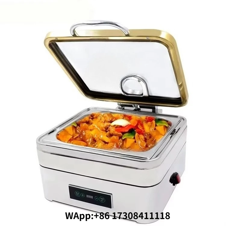 XINGPAI Restaurant Equipment Square Chaffing Dish Luxury Stainless Steel Electric Chafing Dish Buffet Food Warmer With Glass Lid