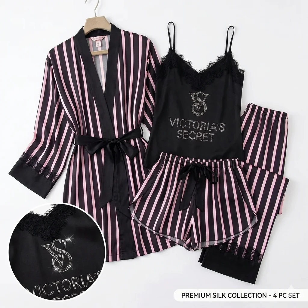 

Victoria's Secret Ladies Nightwear Underwear Ice Silk Pajamas Set Robe New Sleepwear Chemise Sexy Womens Lace Trim Homewear