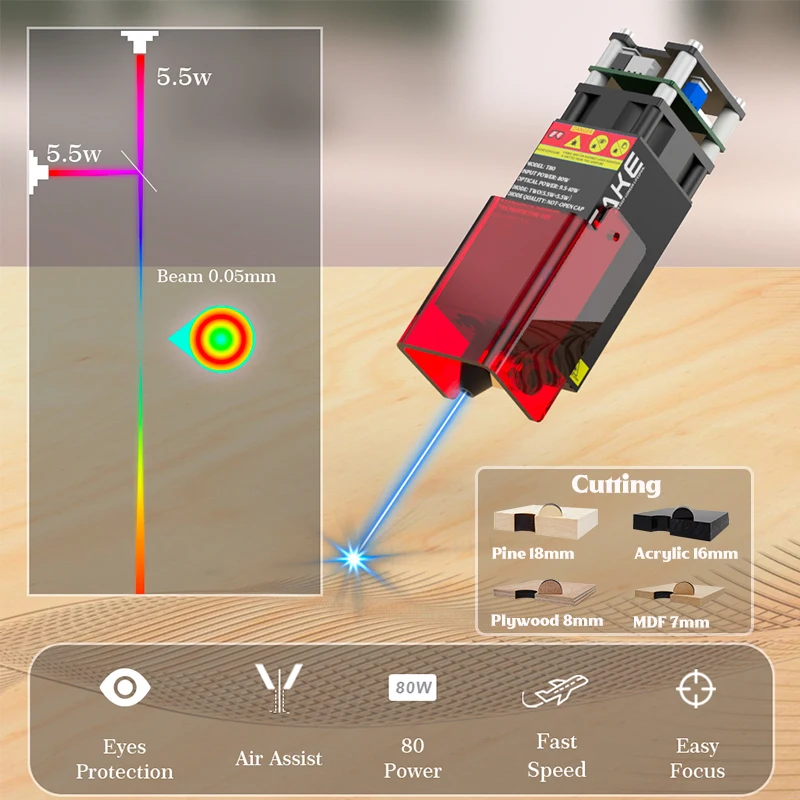 Cnc Laser Engraver Machine 80W Air Assist Plywood Laser Cutting Machine For Wood Engraver Metal Cnc Router