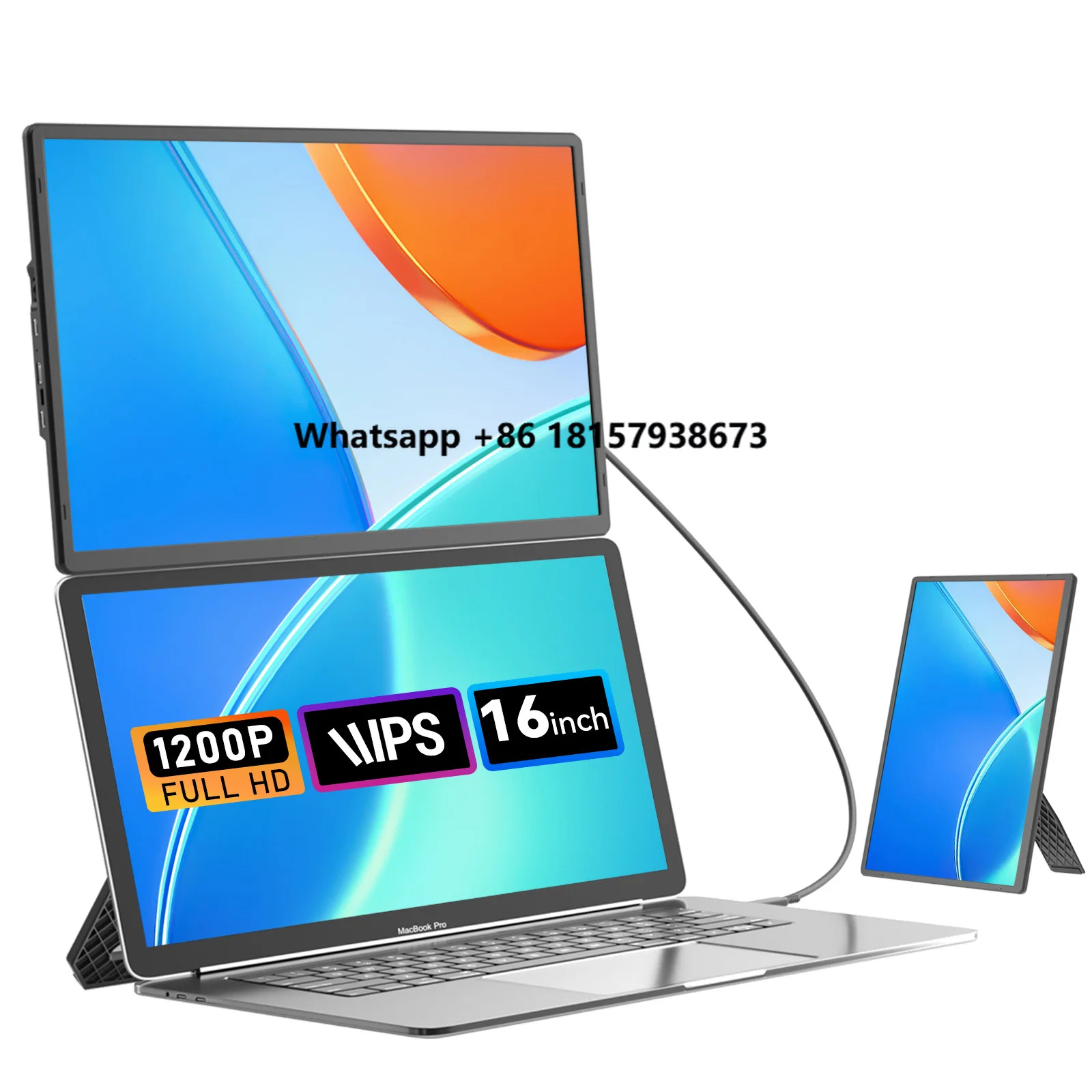 

New Arrival Laptop Screen Extender 16" FHD 1200P IPS Portable 360°Rotating Detachable Dual Portable for Laptop