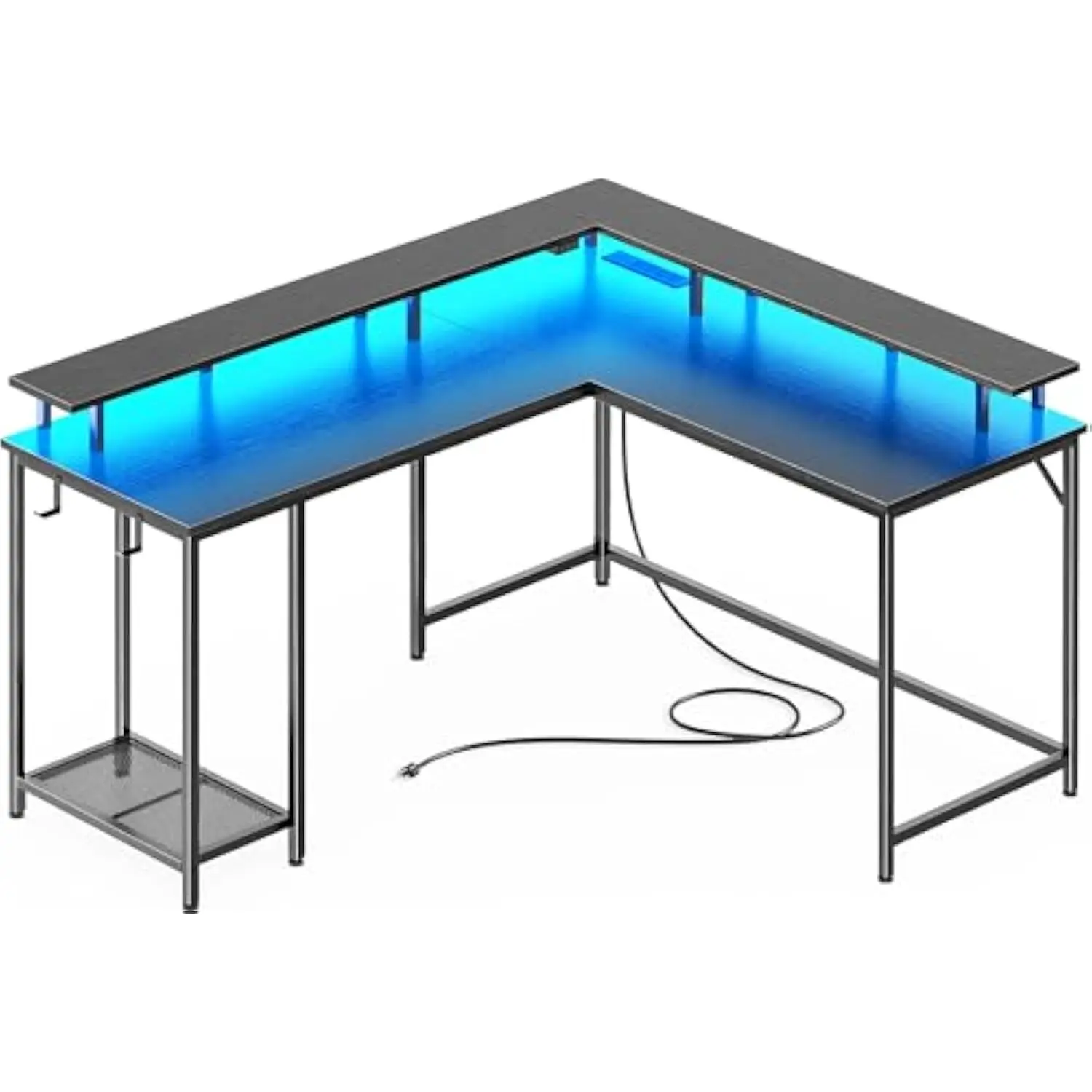 

Desk L Shaped Gaming Desk with LED Lights & Power Outlets, Computer Desk with Monitor Stand, Home Office Desk Corner Desk with