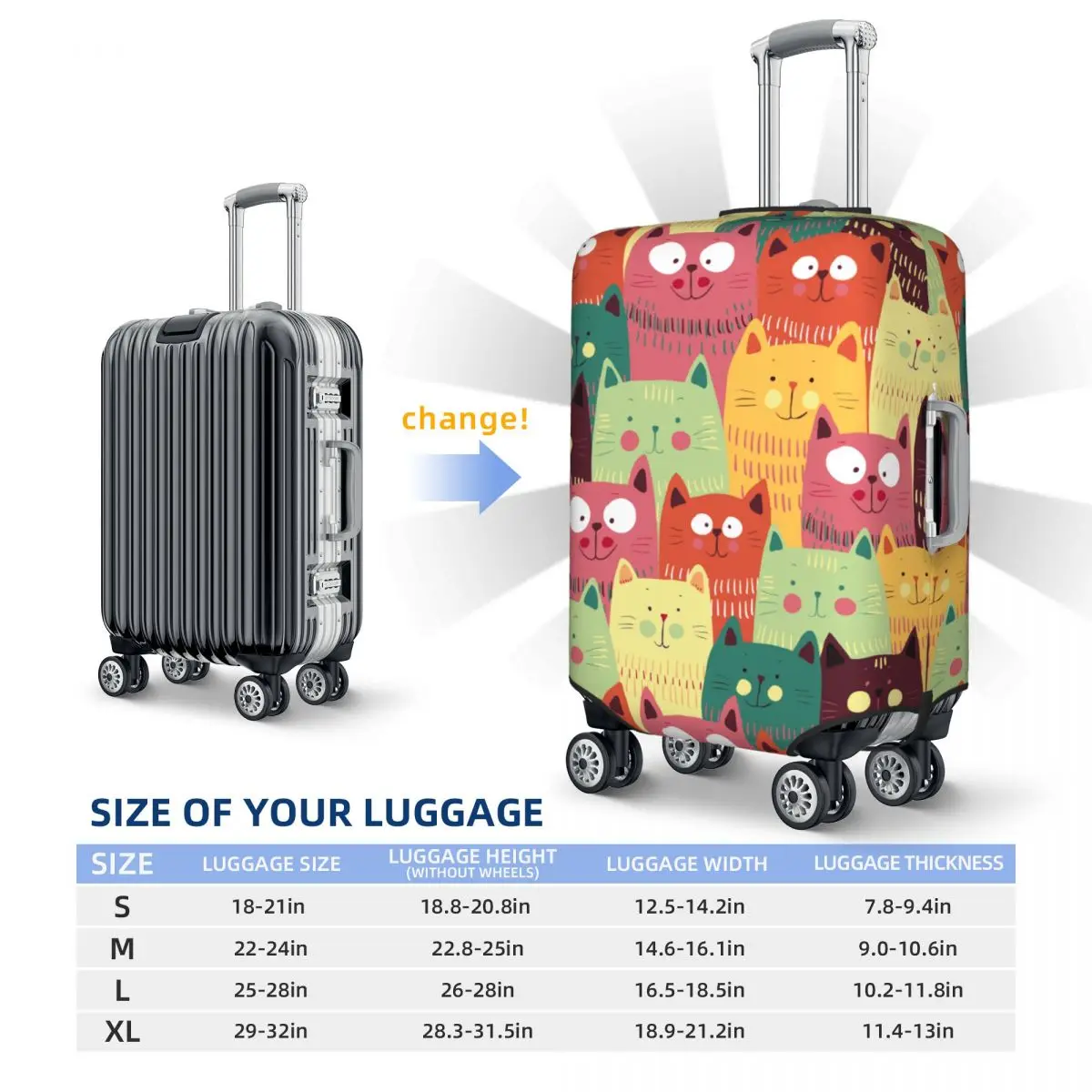 Cute Cats Colorful Christmas Gift Suitcase Cover Seamless Pattern Business Vacation Practical Luggage Accesories Protection