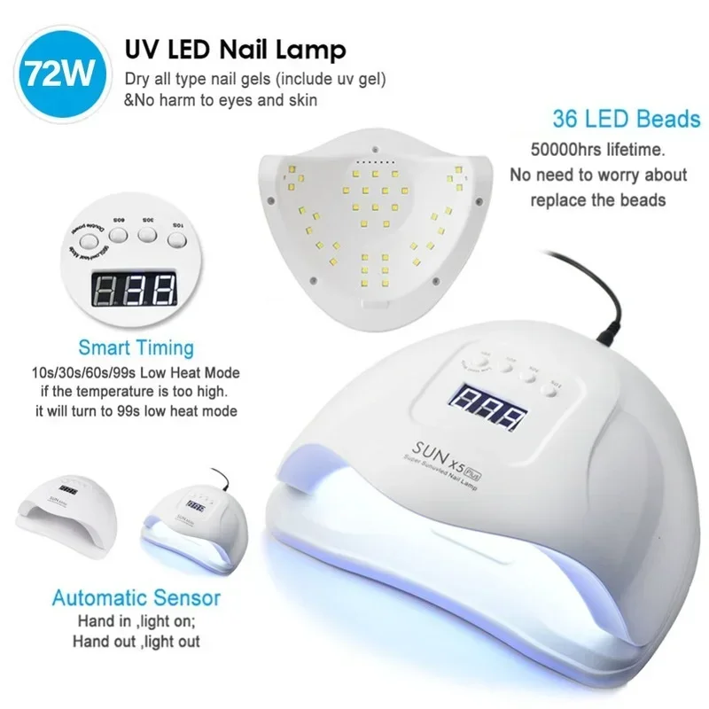 90 W SUNX5MAX Nageltrockner, 45 LEDs, UV-LED-Nagellampe für Gelpoliermittel, Dual Power, schnell trocknend, mit automatischem Sensor, Maniküre-Salonlampe