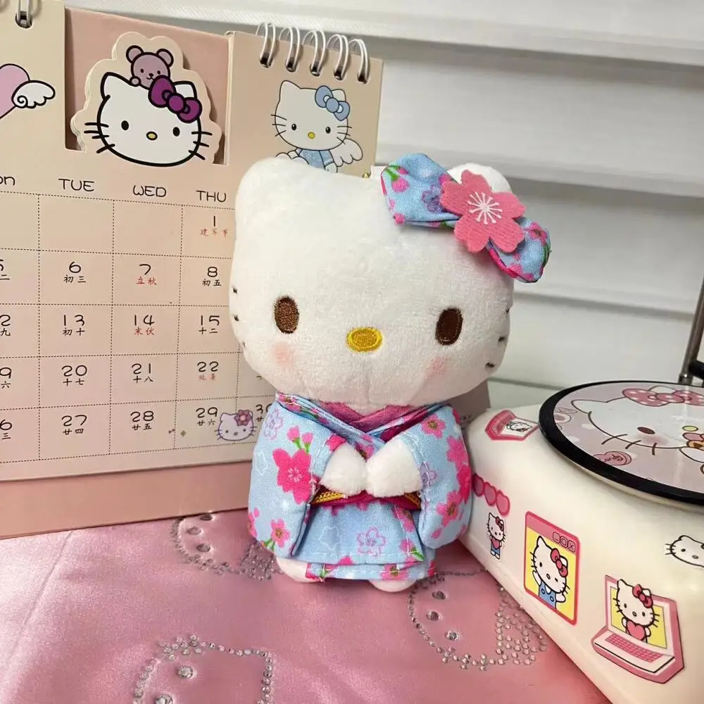 New Sanrio Kimono Hello Kitty Stuffed Doll Keychain Cartoon Kitty Cat Stuffed Pendant Keychains Bag Decoration Car Key Pendant image 3