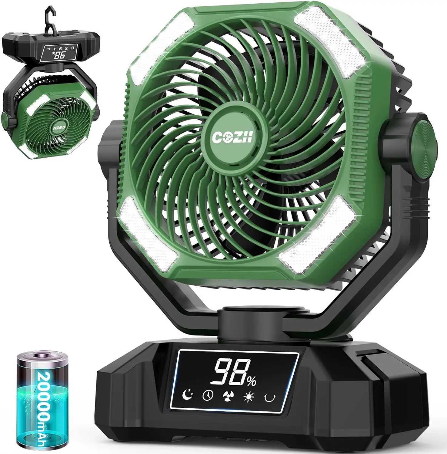 2026 New Upgrade Rechargeable Fan Portable, 20000mAh Oscillating Camping Fan Rechargeable - Touch Screen, 5 Speeds, 8 Timing, 3