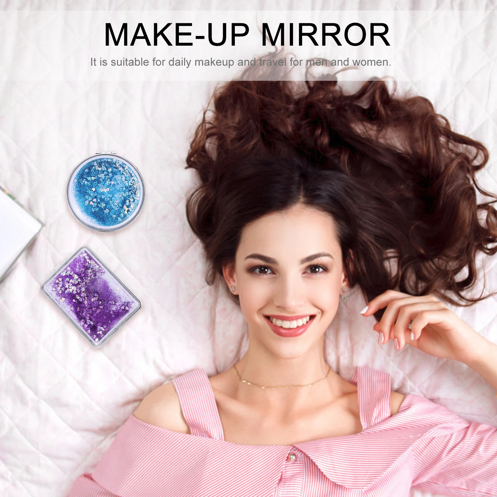 

2 Pcs Quicksand Makeup Mirror Ergonomic Women Woman LED Rectangular Compact Abs Mini Exquisite Design Sequins