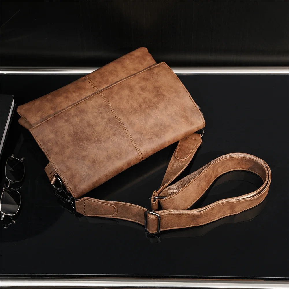 Vintage Herren-Umhängetasche, modische Umhängetasche mit Klappe für Männer, dreilagige Tasche, Messenger-Taschen, luxuriöse Umhängetasche aus PU-Leder für Männer – Detail 8