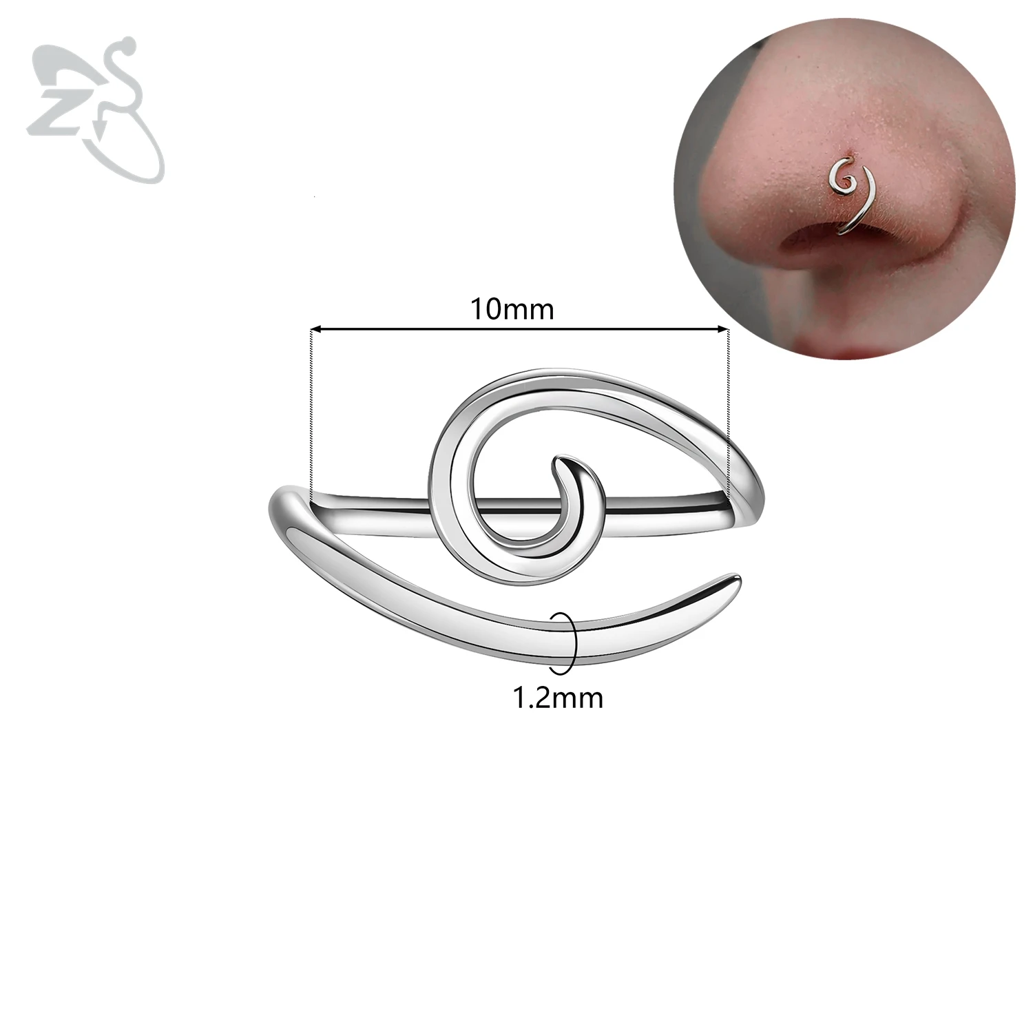 NONE ZS 1 STÜCK 16G 925 Sterling Silber Nasenstecker Damen Herren Hypoallergene Spirale Brücke Piercing Nasenloch Muschelpiercings 10/12/14/16 MM 6