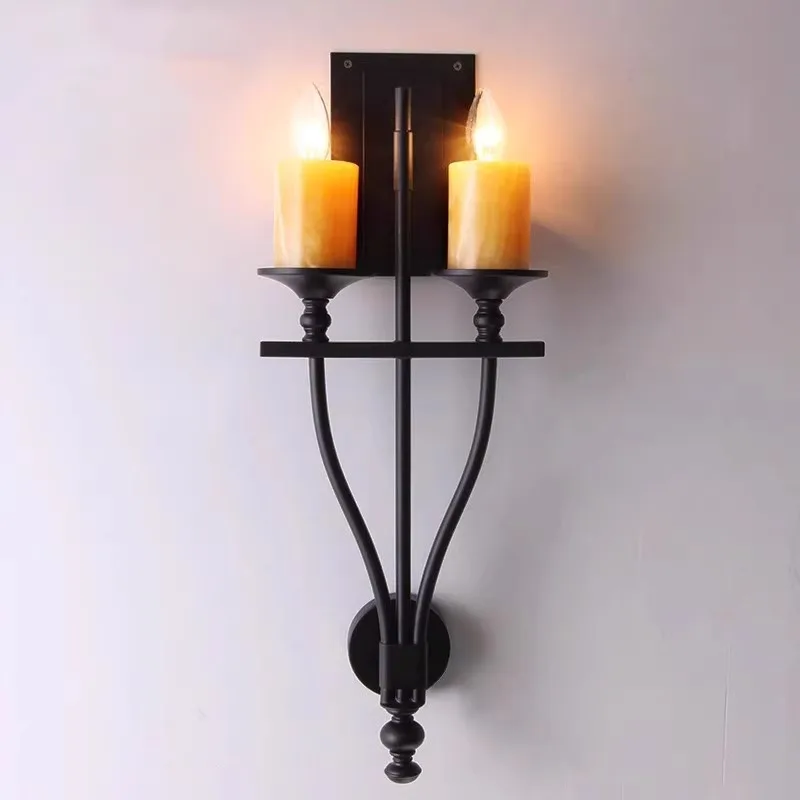 American wall lamp living room background wall lamp aisle retro double-headed marble candle wrought