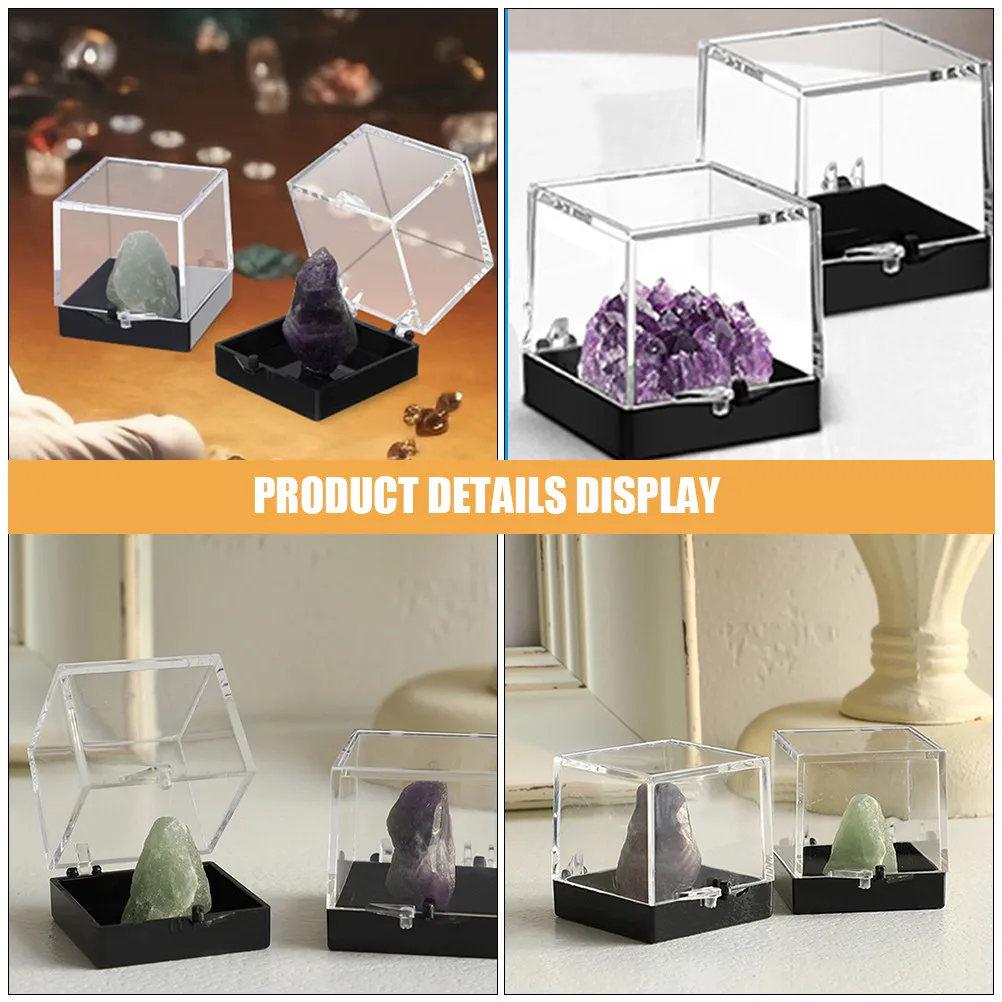 2Pcs Transparent Acrylic Specimen Display Box with Black Base for Minerals Crystals Rocks Collection Storage and Showcase