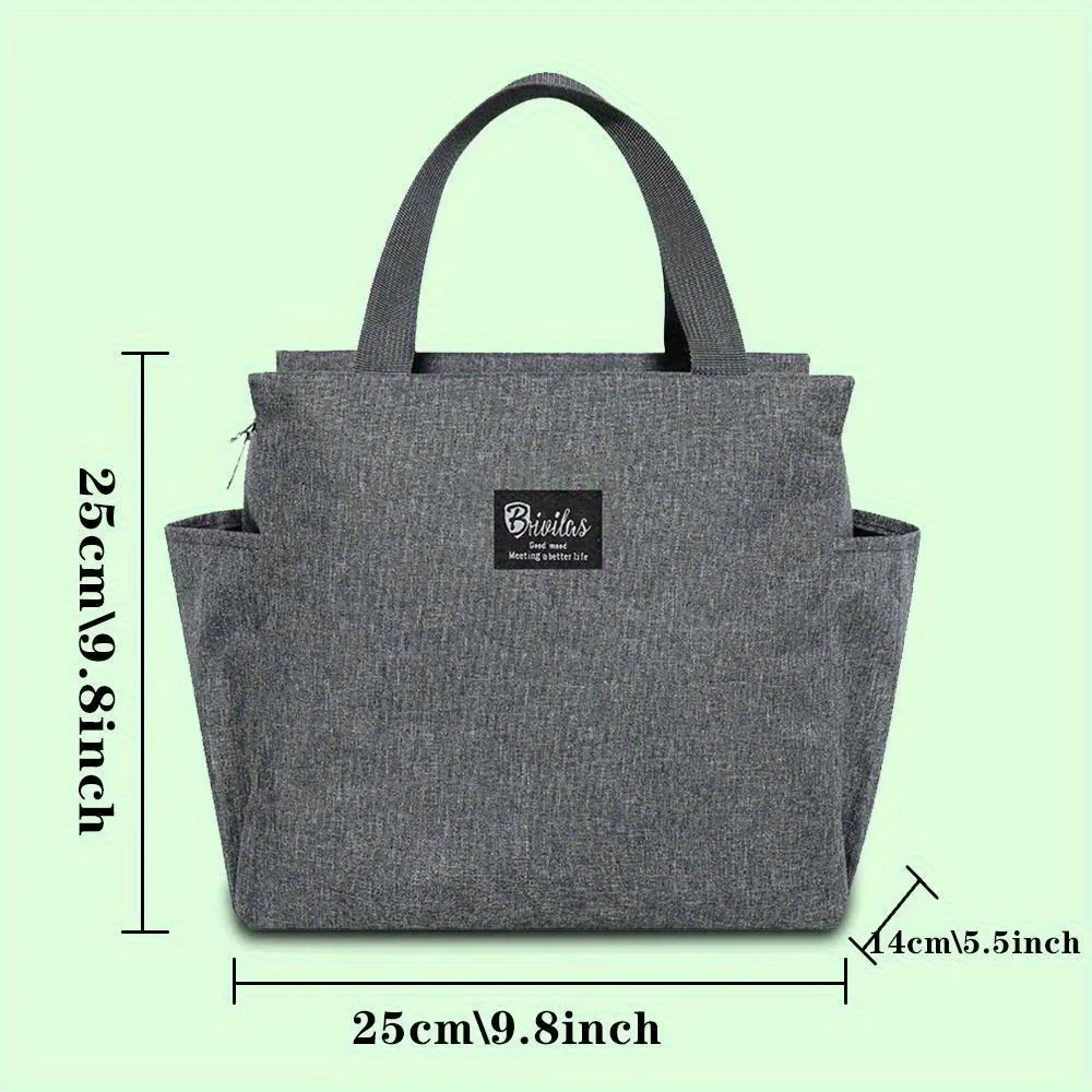 Basic Canvas Insulated  Lunch Tote Bag B Gradient Letter Print Storage Bag Portable Food Tote for Commute Use