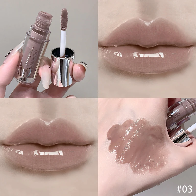 Spiegelnder, wässriger Lipgloss, langanhaltend feuchtigkeitsspendender Lip Tint, cooles Schwarz, Silbergrau, Perlmutt, fein glitzernder Lippenstift, Make-up-Kosmetik – Detail 6