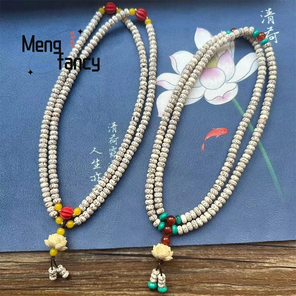 

Star Moon Bodhi Ancient Style Mini Small Star Moon Bracelet Buddha Beads Rosary Lotus Necklace Multi-turn Luxury Fashion Jewelry