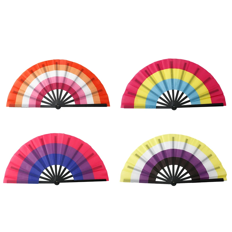 Folding Fans Large Handheld Fan Rainbow Folding Fans Gay Lesbian Decorative Bamboo Folding Fan For Men/Women, Wedding, Dancing,