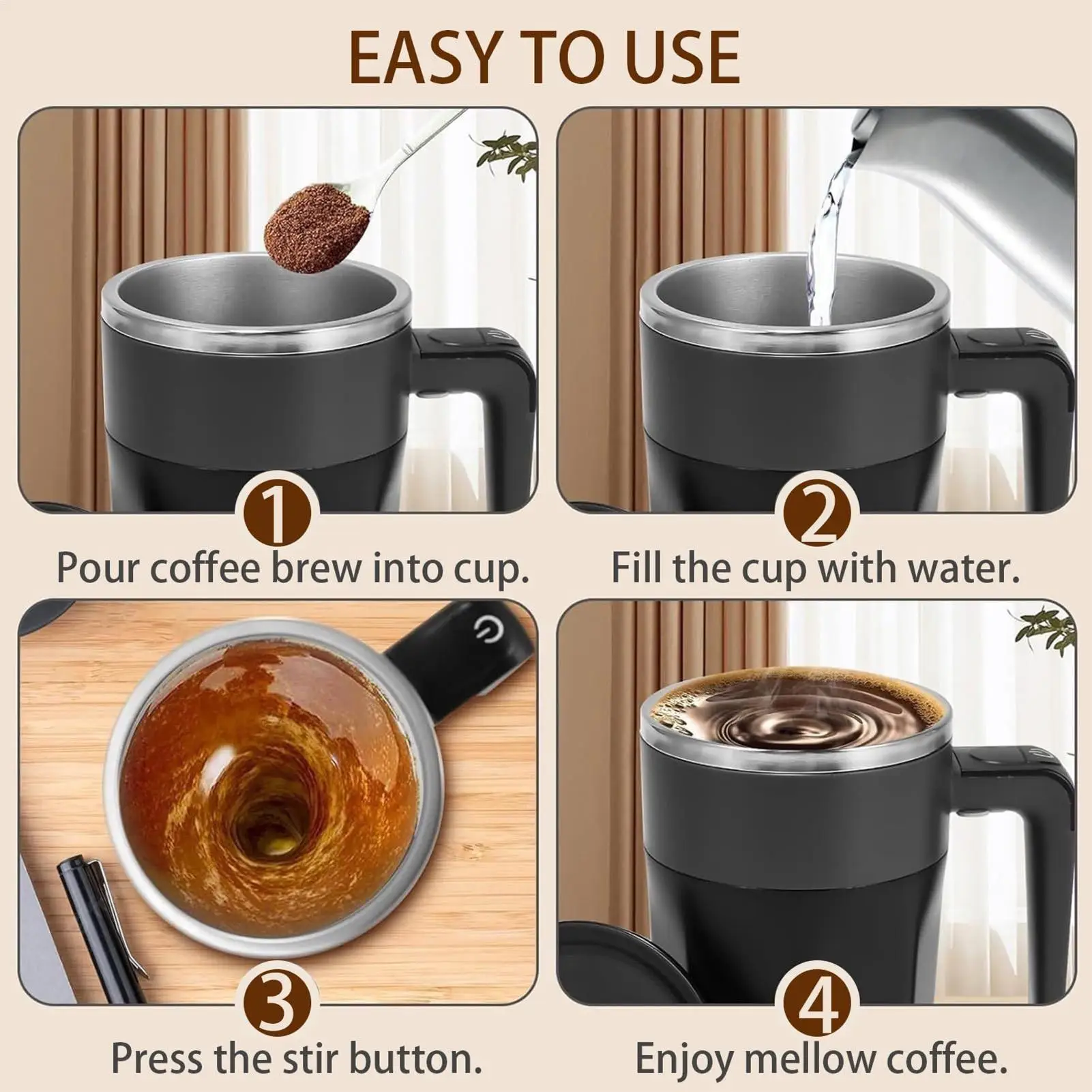 

Самоперемешивающаяся кружка, 400 мл, перезаряжаемая посуда для напитков с крышкой, электрическая кофейная чашка, встроенный ЖК-дисплей для напитков, какао-меда, для женщин и мужчин, дома