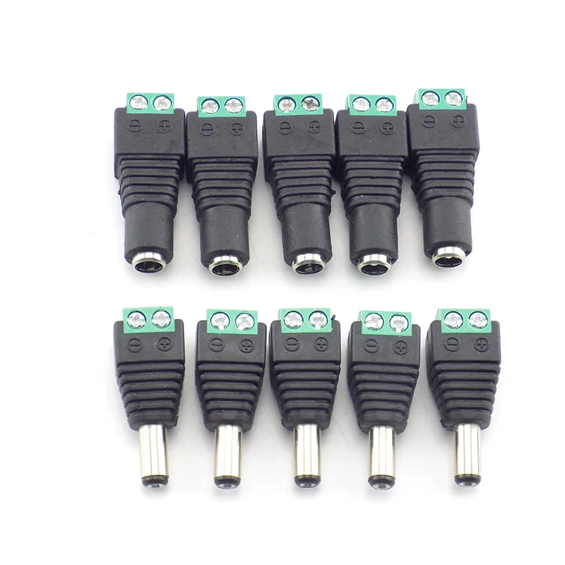 5pcs 5.5mm X 2.1mm Female Male DC Power Plug Adapter For CCTV Cameras Single Color LED Lamp Strip C3