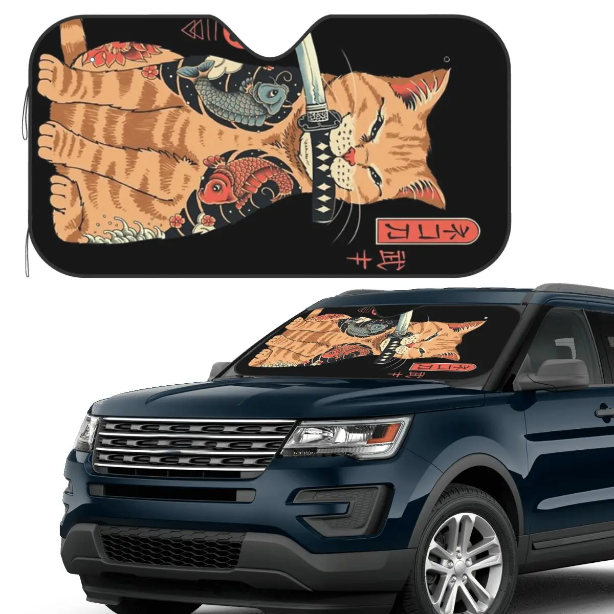 

Catana Cats Retro Samurai Yakuza Holder Sunshade Windscreen Car Front Windshield Window Sun Visor Accessories Covers