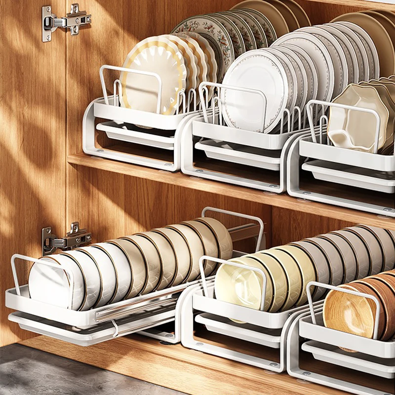 Countertop Kitchen Pull-Out Dish Rack Drawer Drying Rack Sliding Bowls Dishe Drainer Rack Sink Cabinet Organizer TablewareHolder