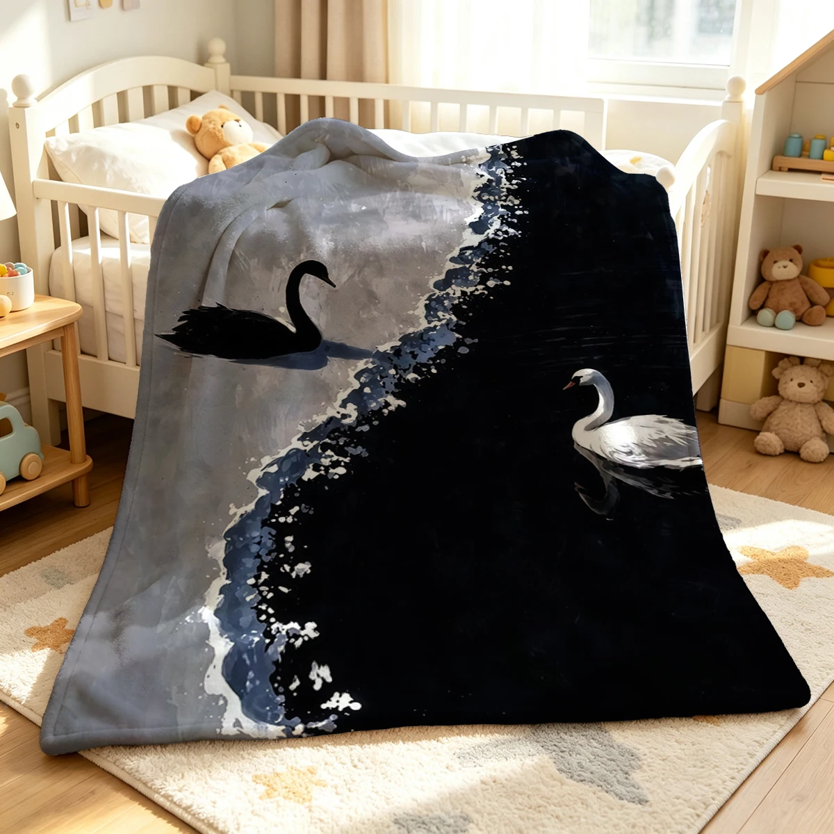 Dual Swans Flannel Blanket Warm Soft Halloween Christmas Couch Warm Cozy Decorative Decor Gift for All Season
