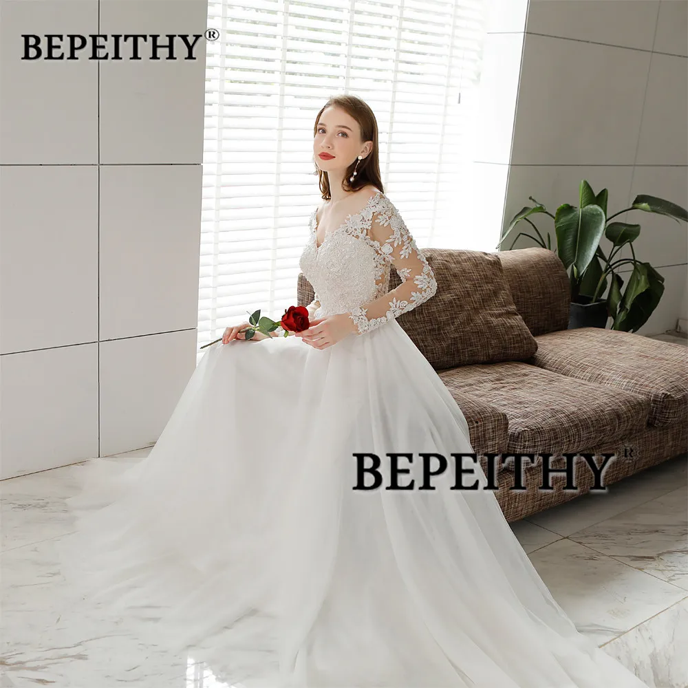 BEPEITHY Vestido De Novia ชุดแต่งงานชายหาดชุดสำหรับผู้หญิงเซ็กซี่ Backless โมเดิร์นแขนยาวลูกไม้ชุดเจ้าสาว2023ขายร้อน