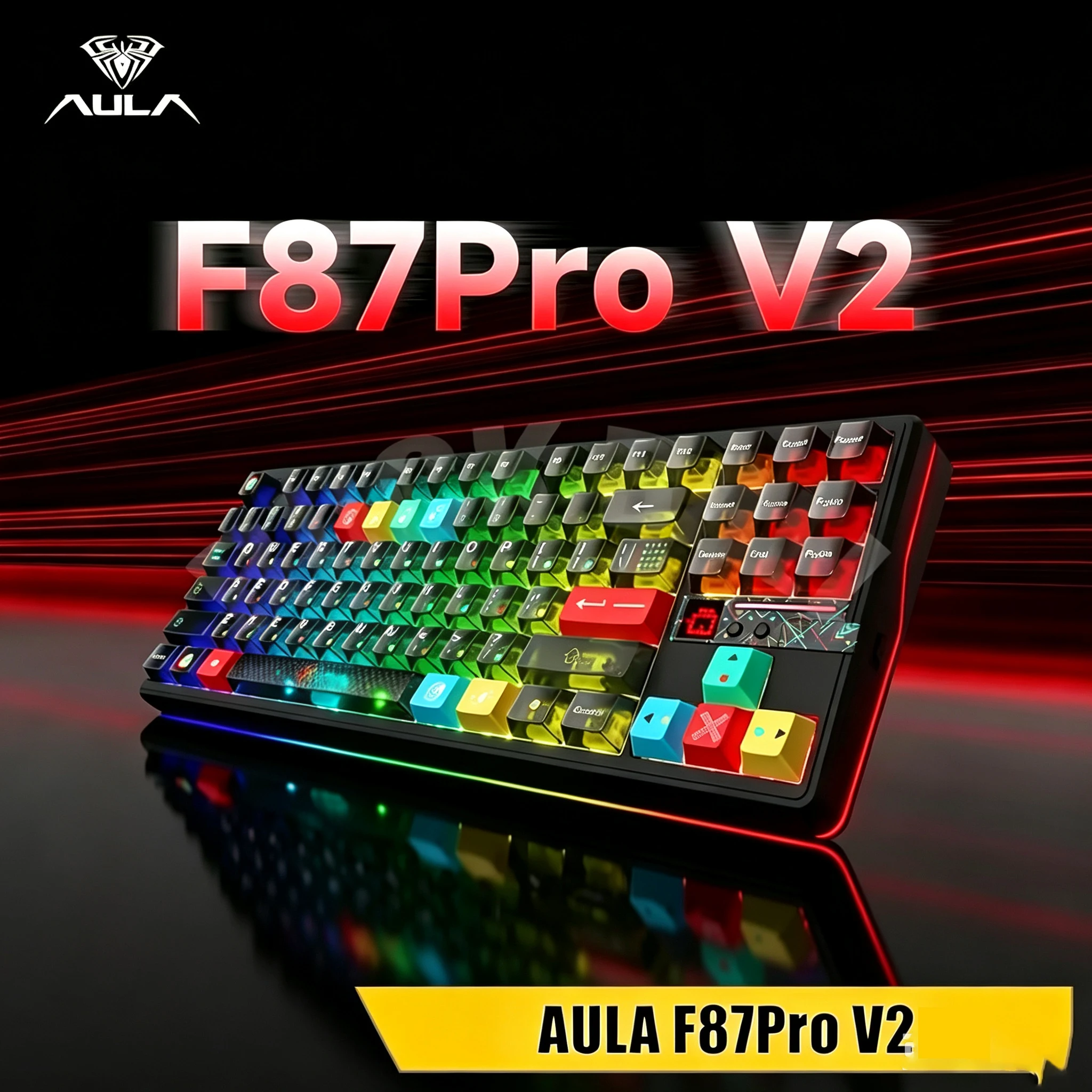 Teclado Mecânico Personalizado Aula F87 Pro V2 Sem Fio, Modo Triplo, Bluetooth, Silencioso, Retroiluminado RGB para Jogos em PC e Esports
