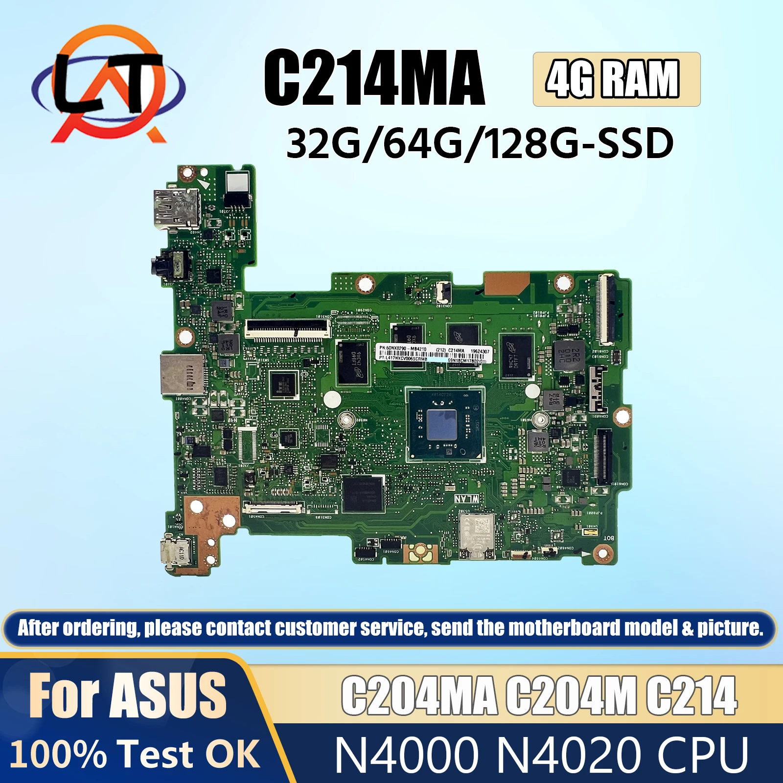 

C214M Mainboard For ASUS C214MA C204MA C204M C214 C204 Laptop Motherboard N4000 N4020 RAM-4GB SSD-16G/32G/64G/128G DDR3