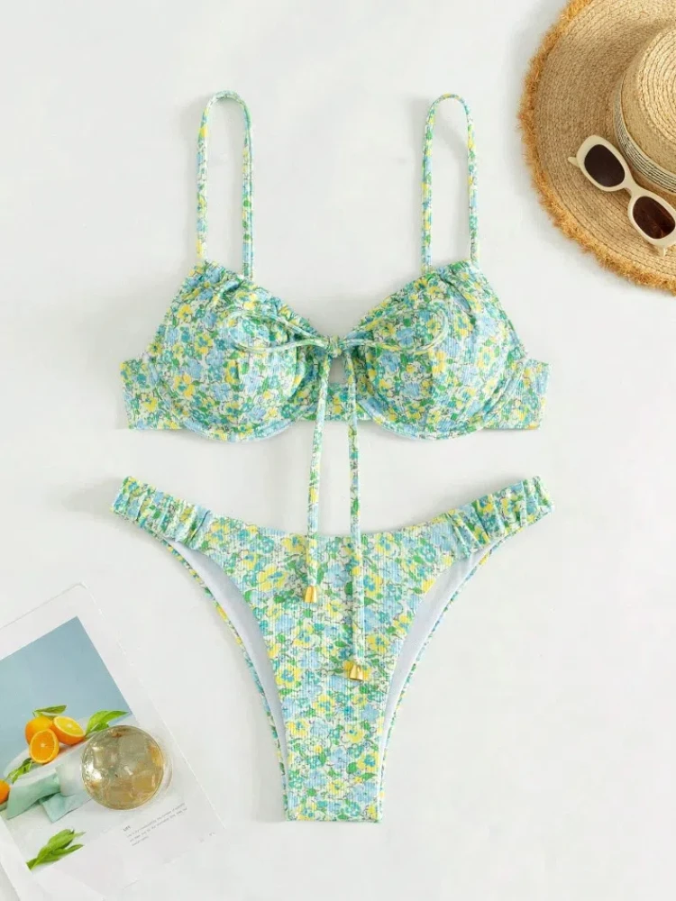 New Sexy Floral Print Push Up Bikini 2026 Women Swimwear Female Swimsuit Two Pieces Thong Bikini Set Bather Bathing Suit Beach