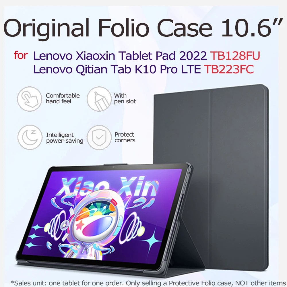 

Original Folio Case 10.6’’ PU Material Grey for Lenovo Xiaoxin Tablet Pad 2022 10.6-inch TB128FU Business Tab K10 Pro LTE