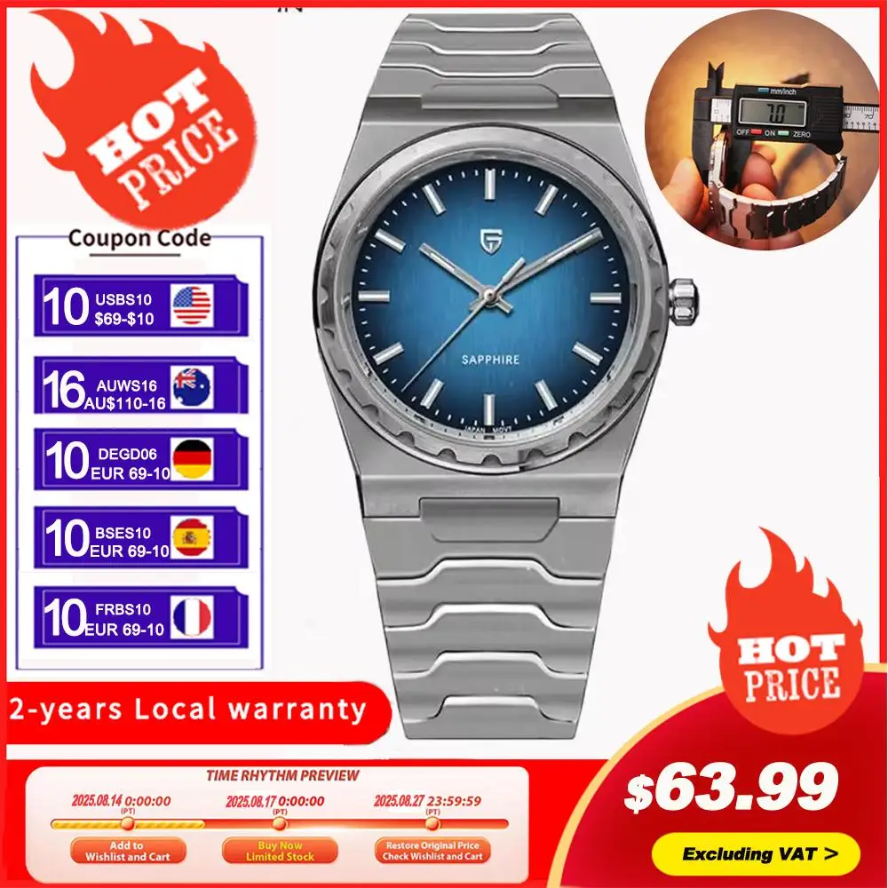 

2025 V2 PAGANI DESIGN 222 men's Quartz Watch VJ21 37MM Sapphire Stainless steel Waterproof luminous Watches for men PDYS020