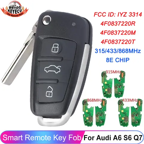 KEYECU FSK 315MHz 434MHz 868MHz 8E 칩 아우디 A6 S6 Q7 2004-2015 IYZ 3314 4F0837220R 4F0837220M 4F0837220T 원격 KEYECU FSK 315MHz 434MHz 868MHz 8E 칩 아우디 A6 S6 Q7 2004-2015 IYZ 3314 4F0837220R 4F0837220M 4F0837220T 원격