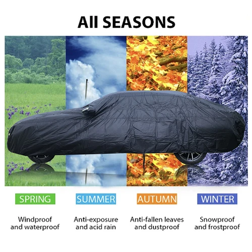 Imagen 2 del producto Fundas universales para coche SUV/sedán, impermeables para exteriores, protección contra el sol, la lluvia y la nieve, diseño UV con cremallera para coche, funda negra para coche, S-XXL