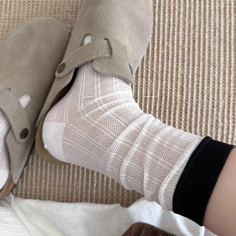 5/10 Pairs Frauen Mesh Farbe Blockiert Mitte Rohr Socken Frühling Sommer aushöhlen Dünne Design Atmungsaktive Weiche Bequeme Casual Socken – Detail 4