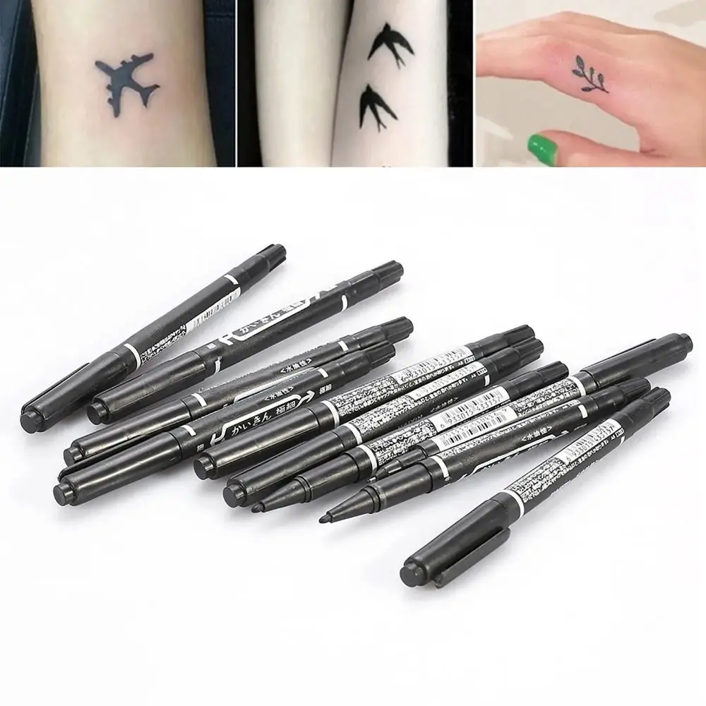 2Pcs/set Thin Pen Tip Tattoo Skin Marker Pen Waterproof Large Capacity Double Headed Marker Pen Stationery Black/Red/Blue Ink