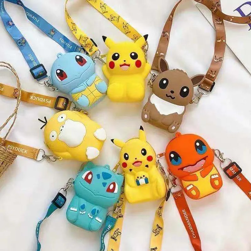 Pokemon Pikachu Charmander Silicone Coin Purse Cartoon Messenger Bag Cute Mini  Anime Figure Shoulder Bag Toy for Children Gifts