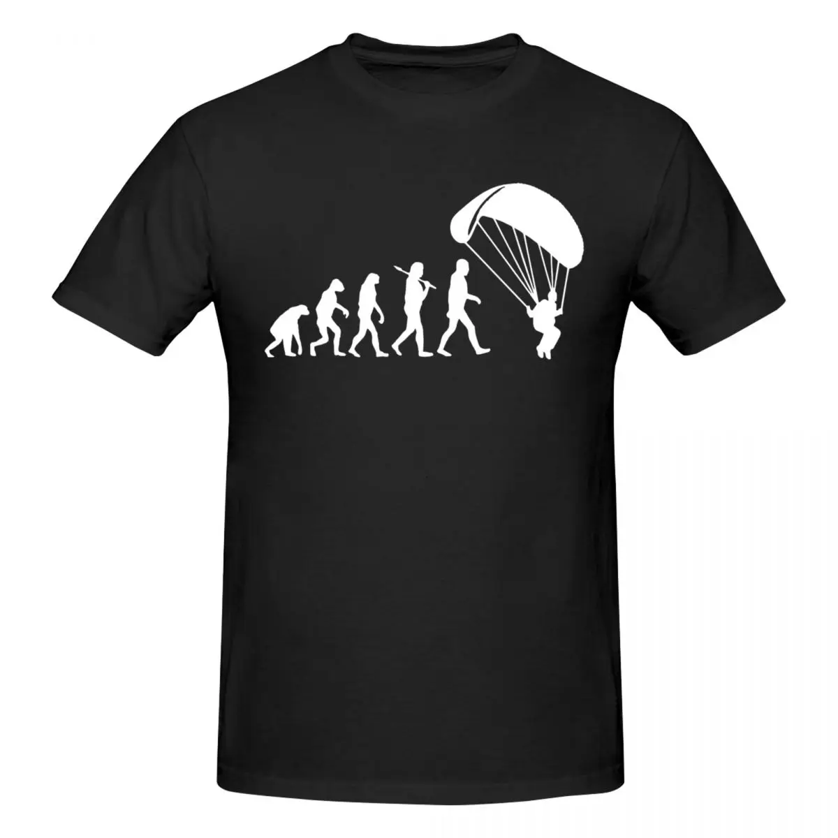 Men Evolution Parachute Jumping T Shirt Vintage Cotton Crewneck Men Tshirt